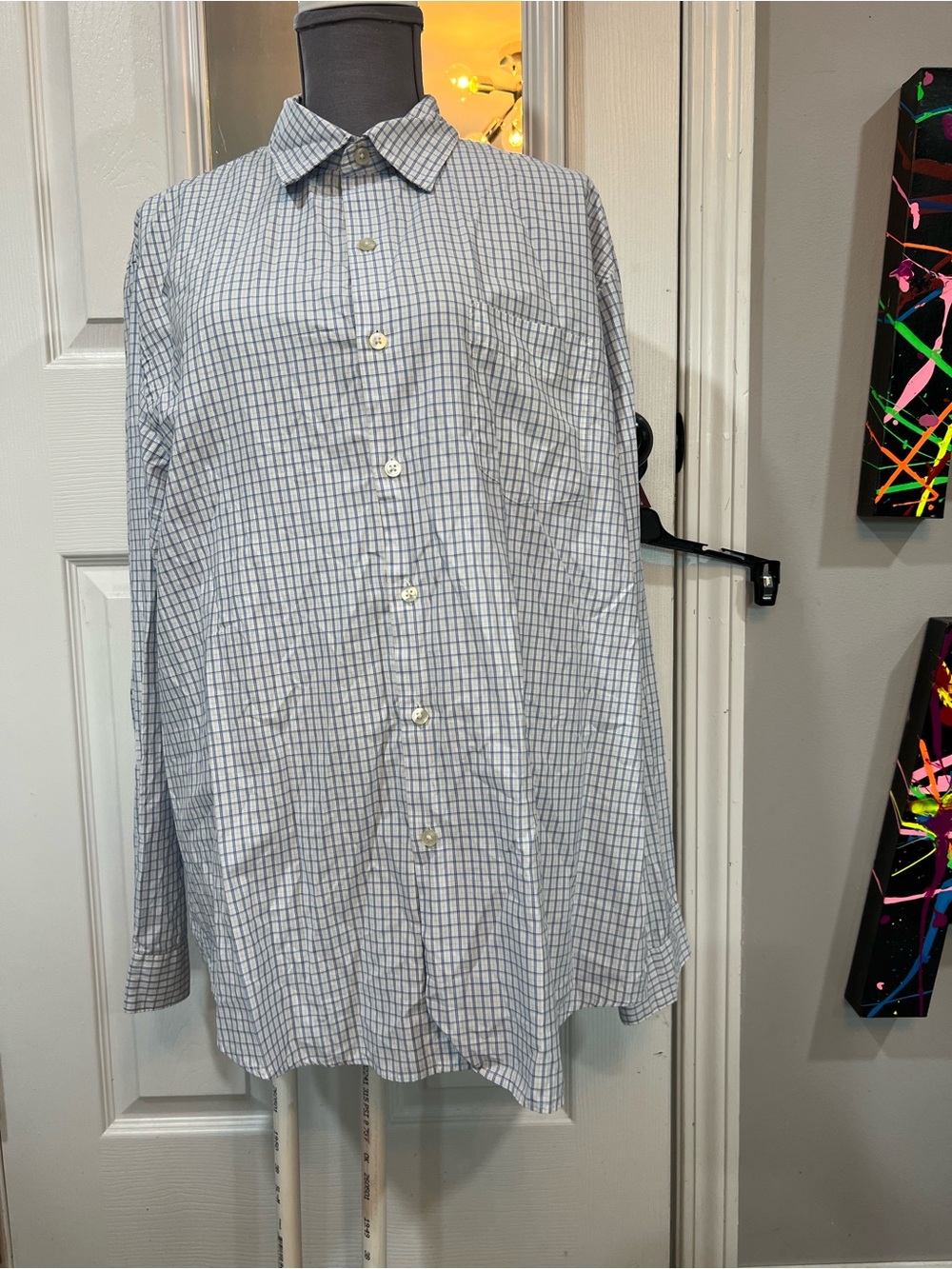 Van Heusen Light Blue and White Checked Button-Down Shirt